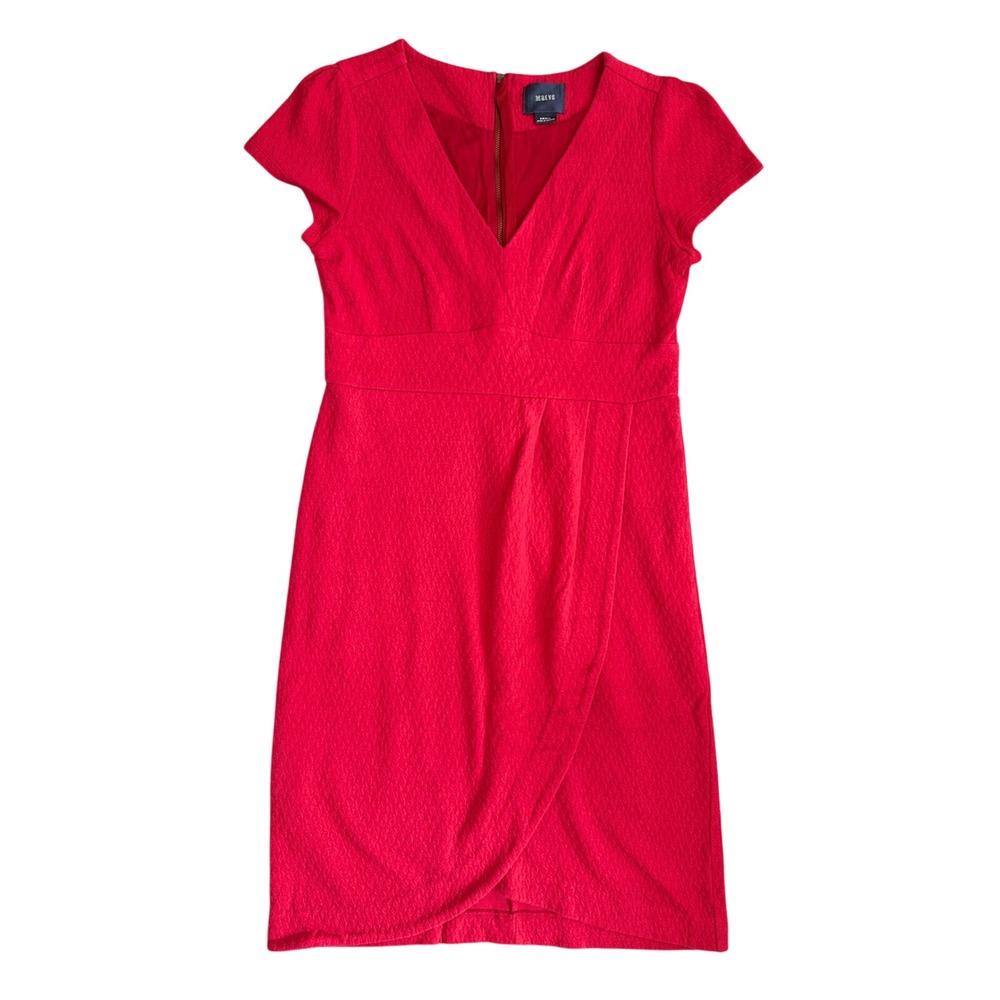Anthropologie Maeve Red Matelasse Tulip Sheath Dress‎ V-Neck Small